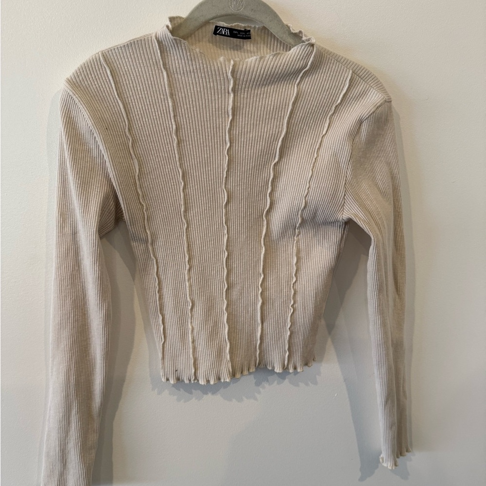Zara Off-White Ribbed Top